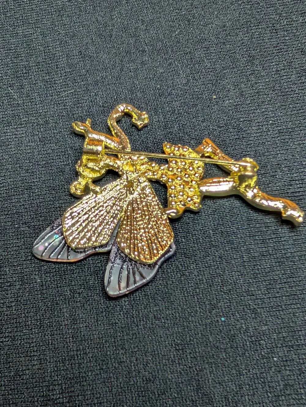 Gold Fairy Brooch with Glitter Pink-Purple Wings